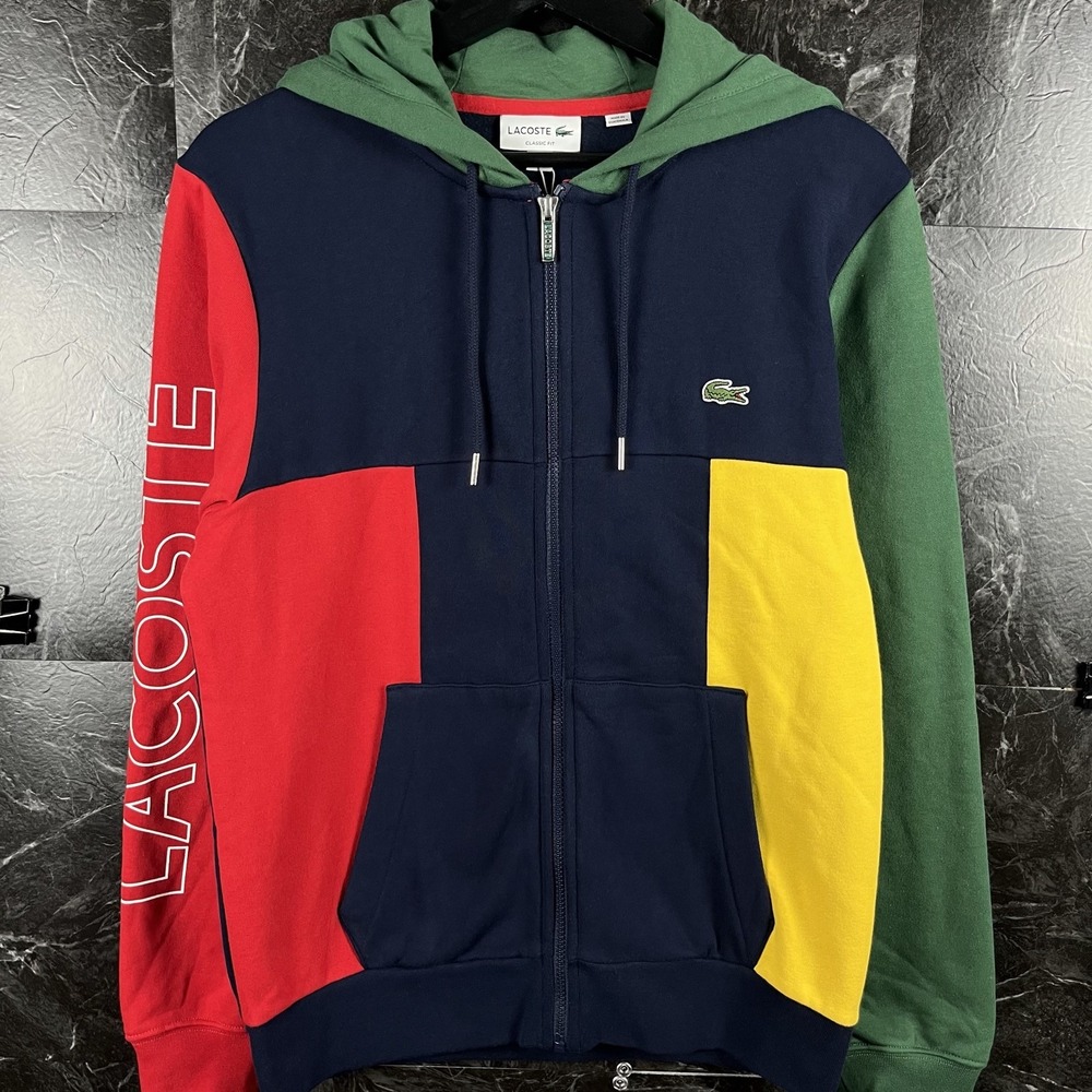 Lacoste Men's Colorblock Zip Up Fleece Hoodie Small -NEW